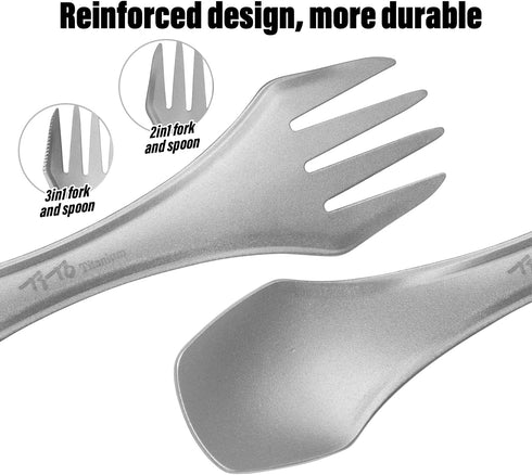 TiTo Titanium Spork 2-in-1 Spoon,Fork and Knife Lightweight Camping Utensil,Eco-Friendly Flatware for Outdoor Traveling,Hiking,Backpacking and Pic...