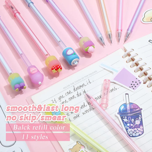 Sabary 228 Pcs Kawaii Stationary Set Include Telescopic Boba Pencil Pouch Case Bag Gel Ink Pen Sticky Note Bubble Tea Sticker Pill Highlighter Sta...