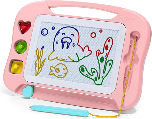 SGILE Magnetic Drawing Board for Kids, Colorful Erasable Doodle Board with Magnet Pen, Painting Sketch Pad with Three Stamps, Travel Toy, Birthday...
