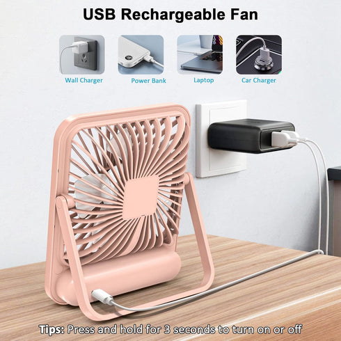 Table Fan Battery Rechargeable Fan, 2000mAh 180° Foldable Portable Personal Fan With Power Display, Ultra Quiet Desktop Fan Suitable for Home Offi...