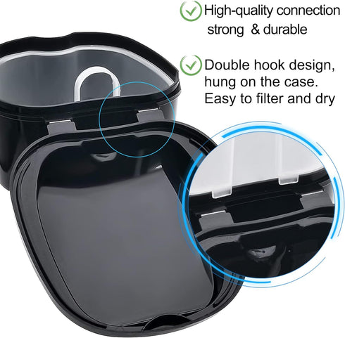 Black Denture Soaking Container Partial Denture Case, Orthodontic Retainer Cleaning Case Denture Cleaner Container Dentures Teeth Cup with Straine...