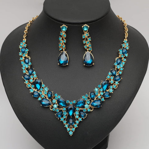 Women's Statement Necklace Earrings Set for Bride Austrian Crystal Wedding Bridal Costume Jewelry Sets...