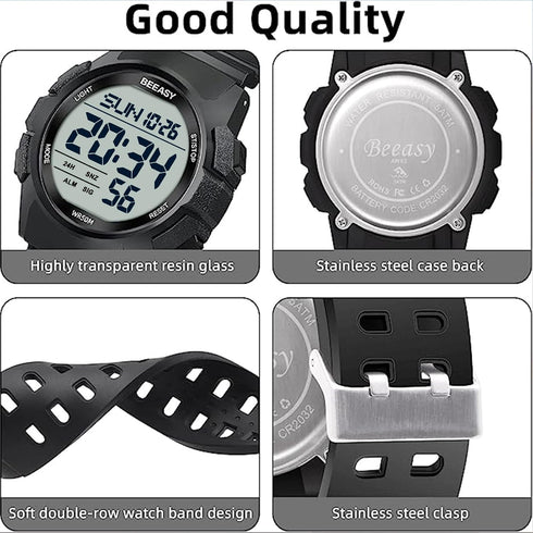Beeasy Men Digital Sports Watch,Waterproof Watch with Stopwatch Countdown Timer Alarm Function Dual Time Rubber Strap Wrist Watch for Men/Student...