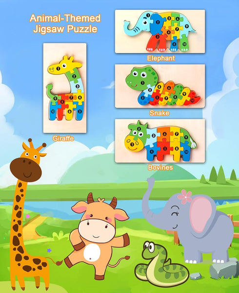 Toddler Puzzles for Kids Ages 3-5, Wooden Puzzles for Toddler 3 years, Montessori Toys for 3 Year Old Boys Girls Kids, 4-Pack Animal Puzzle Toddle...