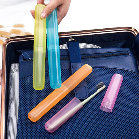 Blue Plastic Toothbrush Case Portable Travel Camping Toothbrush Storage Box Makeup Brush Holder Dust-Proof Cover with Breathable Air Hole Nice and...