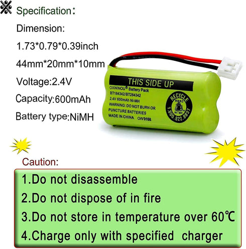 2.4v BT184342 BT284342 BT18433 BT28433 BT183348 BT283348 BT-1011 Replacement Battery Compatible with Phone CS6209 CS6219 CS6229 DS6151 89-1330-01-...