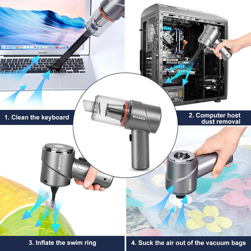 WADEO Handheld Vacuum, Cordless High Power 15000PA, 3in1 Blower, Brushless Motor, Mini Vacuum for Home, Pet & Office, Silver, Handheld Vacuum Clea...