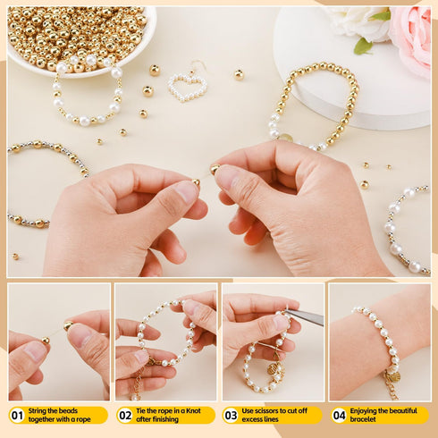 50Pcs 14K Gold Spacer Beads, 2/3/4/5/6/8mm Round Loose Beads for Jewelry Making, Small Smooth Beads Ball Beads Seamless Bead for DIY Bracelet Jewe...