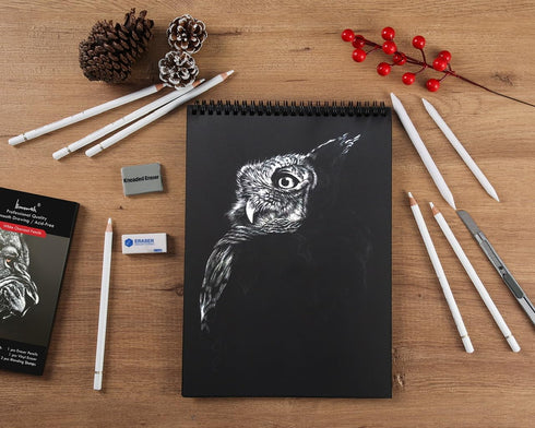 White Charcoal Pencils Set - 12 Piece Sketch Highlight White Pencils Set for Drawing, Sketching, Shading, Blending, Artist Pencils for Artists, Pr...