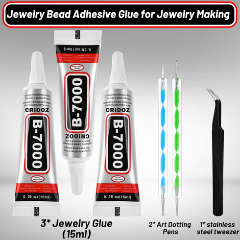 B7000 Rhinestone Glue for Jewelry Making, Clear Glue for Crafts Fabric Glue with Precision Tips Dotting Pens for Metal Stone Nail Art Beading Wood...