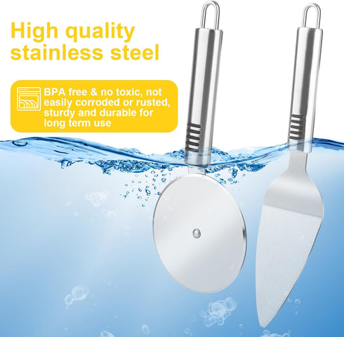 2 PCS Pie Server Pizza Cutter Wheel with Sharp Blade Stainless Steel Pizza Spatula Pie Cutter and Server Set with Comfortable Handle for Cake, Pie...