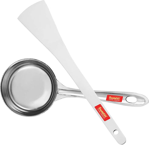 Sumeet Stainless Steel Perfect Dosa making Spoon/Ladle set of 2 Pcs (1 Turner, 1 Short Pour Ladle with Flat Base)...