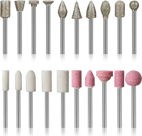 Diamond Burr Set for Dremel, Rotary Tool Grinding Cutting Wheel Stone Glass Tile Jewelry Engraving Rock Etching Masonry 1/8” Die Grinder Carving C...