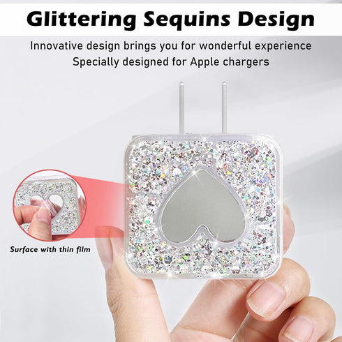 Glitter DIY Cable Protector Compatible for Apple iPhone Power Adapter with Mirror,Cute Bling Love Heart Design,Data Line USB Case Wire Cable Saver...
