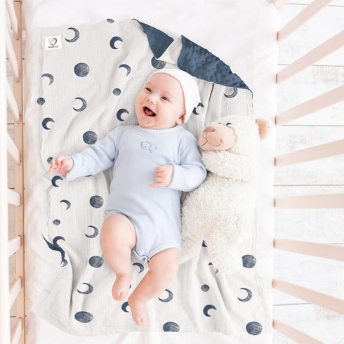 Baby Blankets for Unisex Boys Girls, Soft Nursery Crib Blankets with Muslin Cotton Front and Dotted Fleece Back for Newborns Toddlers 30x40inch (B...