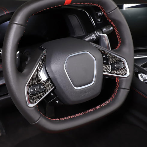 Real Carbon Fiber Steering Wheel Button Cover Sticker Compatible with Chevrolet Corvette C8 2020-2023, Car Steering Wheel Panel Protection Trim (B...