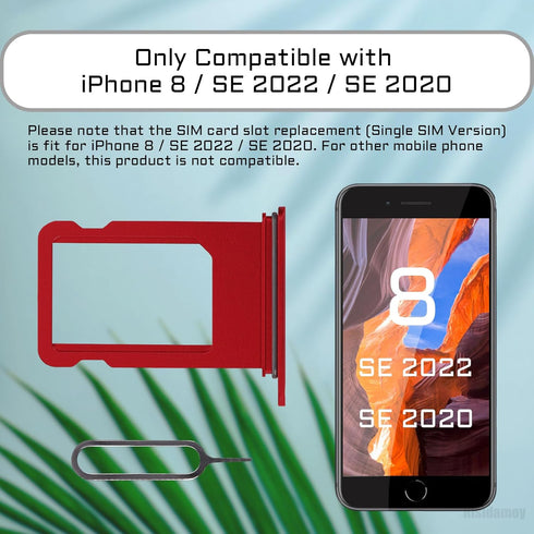 for iPhone 8 Red SIM Card Slot Replacement Single SIM Version for iPhone SE 3rd Generation 2022 Single SIM Tray Adapter for iPhone SE 2nd 2020 Car...