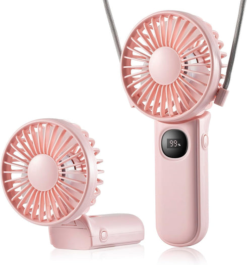 Mini Fan Handheld, Handheld/Neck/Desk 3 in 1 Rechargeable Small Portable Fan for Travel, 2400mAh Battery Operated Fan with LED Display, 180° Folda...