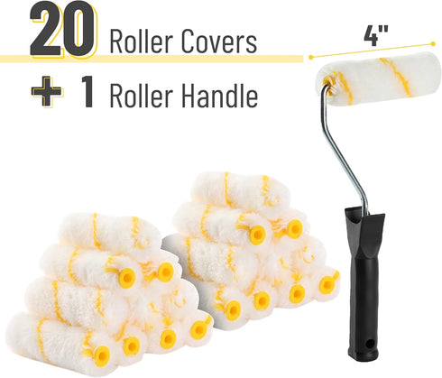 Bates- Paint Rollers, 4 inch Paint Roller with 20 Covers, Small Paint Roller, Paint Roller Covers, Mini Paint Roller, Paint Roller 4 Inch, Mini Ro...