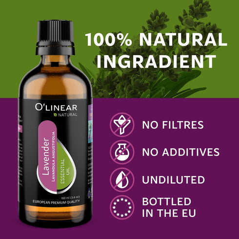 Pure Lavender Essential Oil by O'linear - Tension Relief Lavender Oil for Diffuser & Humidifier - Perfect Bedroom Essential for Deep Dreams - Lave...