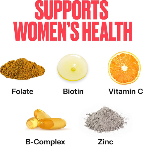 VitaHustle Womens Multivitamin Gummies, Vegan, Biotin, Folate, Female Health, Hair, Skin & Nails, Low Sugar, Non GMO, Tropical Splash, 50 Count...