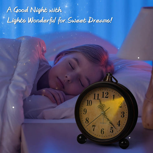 Battery Alarm Clock,Night Light,Vintage Hangable Super Silent Non Ticking Analog Table Clock for Bedroom Bedside, Desk,Shelf...
