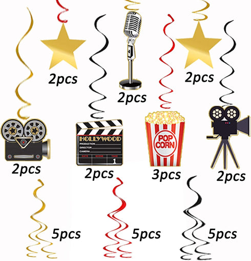 Movie Night Decorations Hanging Swirls Hollywood Movie Theme Party Decorations Supplies 30pcs...