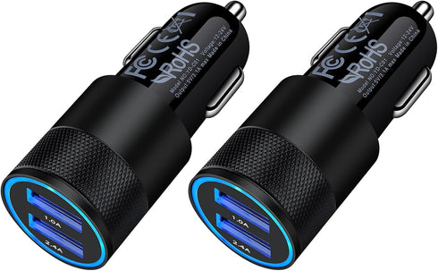 USB Car Charger, 2Pack 3.4A/18W Fast Charge Phone Car Charger Adapter Plug 2 Port Lighter Charger Flush for iPhone 15 14 13 12 11 Pro Max Mini SE ...