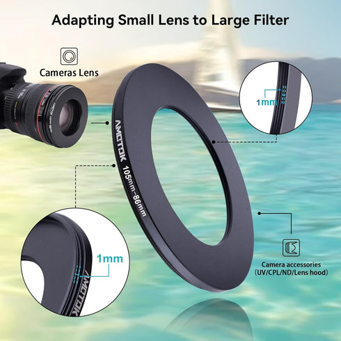 105mm Lens to 86mm Camera Lens Adapter,105mm-86mm Filter Step-Down Ring,Compatible All 86mm Filter Accessory.Made from CNC Machined...