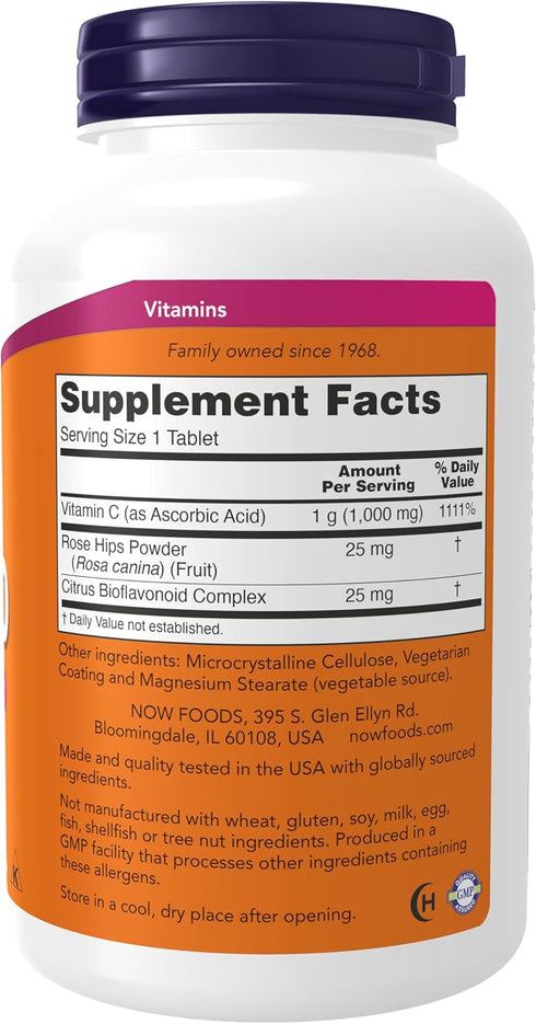 NOW Supplements, Vitamin C-1,000 with Rose Hips & Bioflavonoids, Antioxidant Protection*, 250 Tablets (Pack of 1)...
