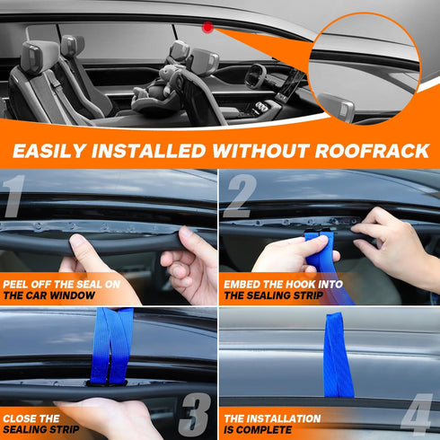 6 Rooftop Cargo Tie Down Hook Straps - Secure Any Car Roof Bag, Roof Rack Cargo Carrier, or Car Top Carrier, No Roof Rack Required, Compatible wit...
