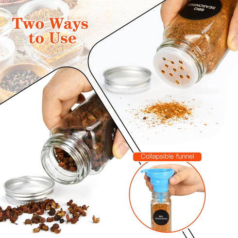 12/24/36/48pcs Glass Spice Jars, 4oz Empty Spice Jars with Metal Caps, Labels, Shaker Lids, Collapsible Funnel, Chalk Pen, Seasoning Organizer for...