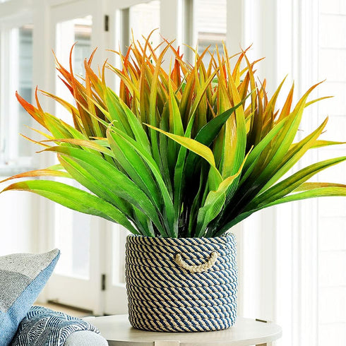 CLONG 4pcs Artificial Fake Grass Plants Faux Fake Grasses Plastic Plant Greenery (Orange and Green)...