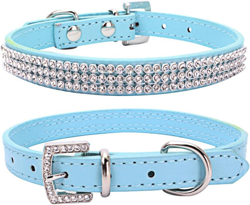 Puppy Collar Cute Dazzling Sparkling Elegant Fancy PU Leather Bling Rhinestone Crystal Jeweled Pet Cat Dog Collar (XS, Blue)...