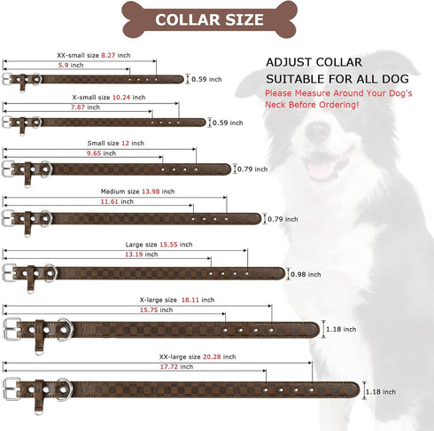 Dog Collar for Small Medium Large Dogs Pet Collars Girl Boy, PU Stamping Leather Plaid Dogs Collar Adjustable Chihuahua Teacup Yorkie Puppy Collar...