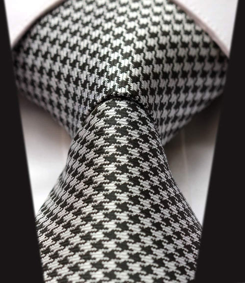 Intrepid Handmade, Executive Wardrobe Accessory, Black and White (Tuxedo Color) Houndstooth 3.4" Silk Jacquard Woven Men's Necktie Tie...