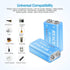 2 Packs Rechargeable 9V Lithium Batteries, 9 Volt Batteries for Smoke Detector, 800mAh 9V USB Charging for Microphones, Walkie-Talkie and Toys...