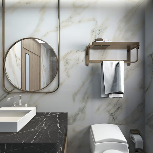 White Marble Peel and Stick Wallpaper Granite Countertop Contact Paper 16"×118", White with Green Textured Self Adhesive Waterproof Glossy Removab...