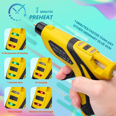 Cordless Fast Preheating Hot Glue Gun Kit with 30PCS Glue Sticks (7mmx150mm), USB Rechargeable & Smart Power-Off Cordless Hot Melt Glue Gun for Qu...