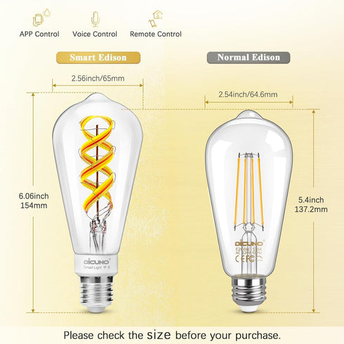DiCUNO Smart Edison Bulb ST64, Color Changing WiFi Smart Light Bulb, Vinatge ST21 Filament Bulb Work with Alexa & Google, Dimmable with App, 50 Wa...