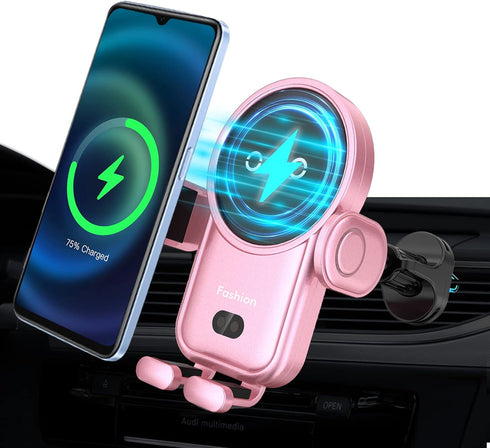 Wireless Car Charger, 15W Auto-Clamping Car Charger Mount, Air Vent Car Charging Holder for iPhone 14/14 Pro/13/13 Pro /12/12 Pro/ 11/11 Pro/Xr/Xs...