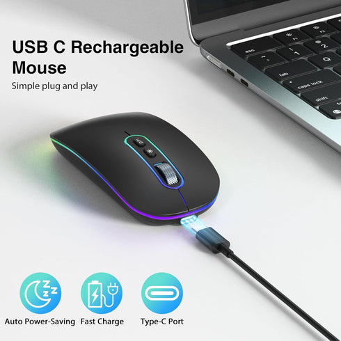 cimetech Bluetooth Mouse, Wireless Rechargeable Mouse, LED Silent Computer Mice with Dual Mode (Bluetooth 5.1 and 2.4G), Compatible with iPad, Lap...