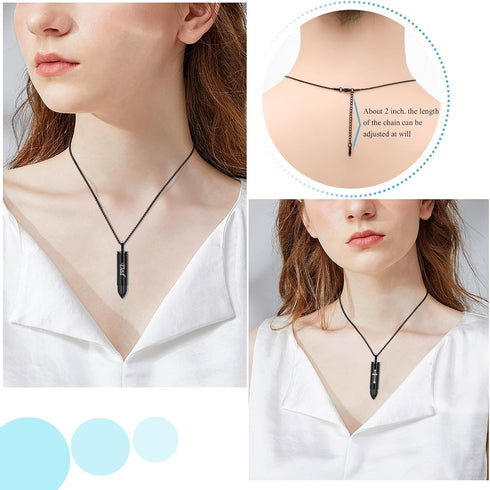Oinsi Double-Side Engraving Cross &Mom/Dad/Son Keepsake Jewelry -Black Bullet Cremation Urn Necklace for Ashes...