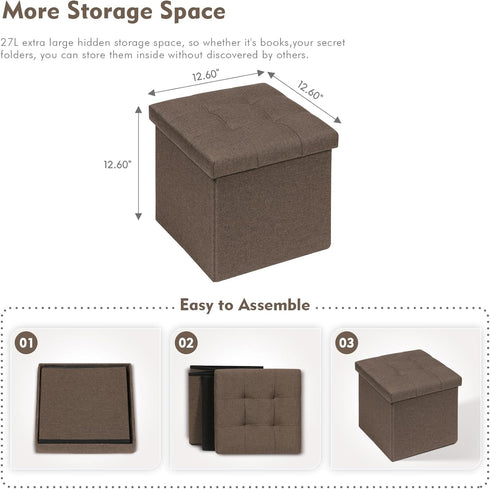 B FSOBEIIALEO Storage Ottoman Cube, Toy Chest Folding Footrest for Living Room Seat, 12.6"X12.6"X12.6" (Linen Brown)...