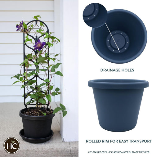 The HC Companies 14 Inch Round Classic Planter - Plastic Plant Pot for Indoor Outdoor Plants Flowers Herbs, Slate Blue...