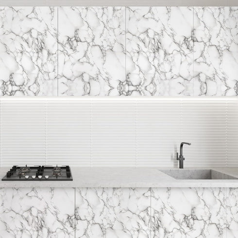 Decoroom White Grey Marble Contact Paper, Self Adhesive Removable Peel and Stick Wallpaper, Waterproof Marble Contact Paper Granite for Countertop...