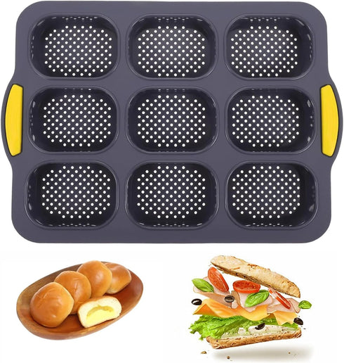 MUJUZE Mini Loaf pan, 9 Cavity Silicone Bread Pan Mini Bread Pan Brownie Pan, Nonstick & Heat Resistant Mini Baguette Pan, Baking Pan for Bread...