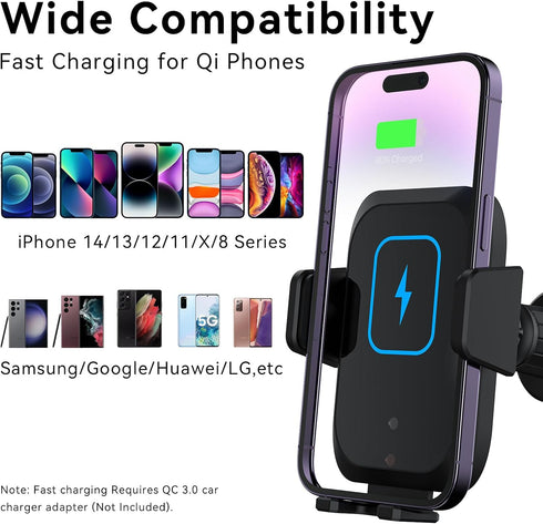 Amlink Wireless Car Charger - 15W Fast Chargeing Cell Phone Holder Car - Auto Clamping Phone Mount Holder for Dashboard Windshield Air Vent Compat...