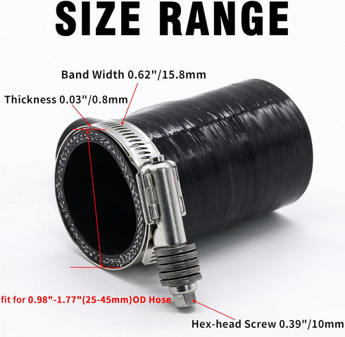 4 Pack Heavy Duty Worm Hose Clamp, Adjustable Range 1"-1 3/4" (25-45mm) 304 Stainless Steel Worm Gear Drive Hose Clamps for Water Pipe, Plumbing, ...