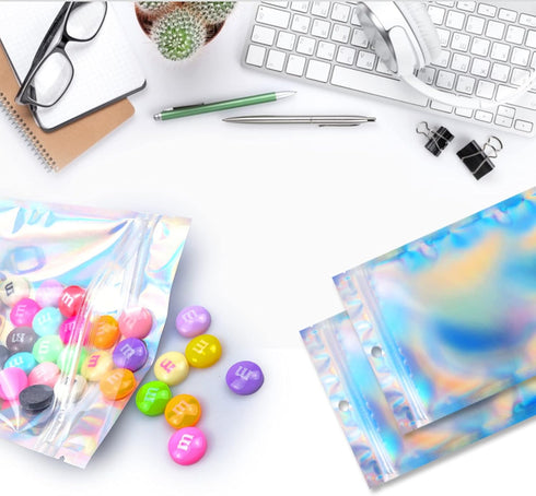 ANZNKU 50 Pack Holographic Bags, 5" x 7" Resealable Small Baggies, Foil Pouch Rainbow Color Packaging Bags for Small Business, Plastic Zipper Bag ...